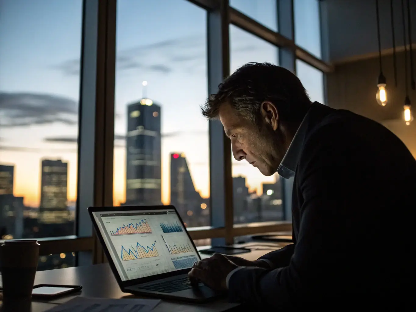 A professional financial advisor analyzing market data and investment options on a computer screen, with charts and graphs visible in the background, symbolizing informed investment decisions.