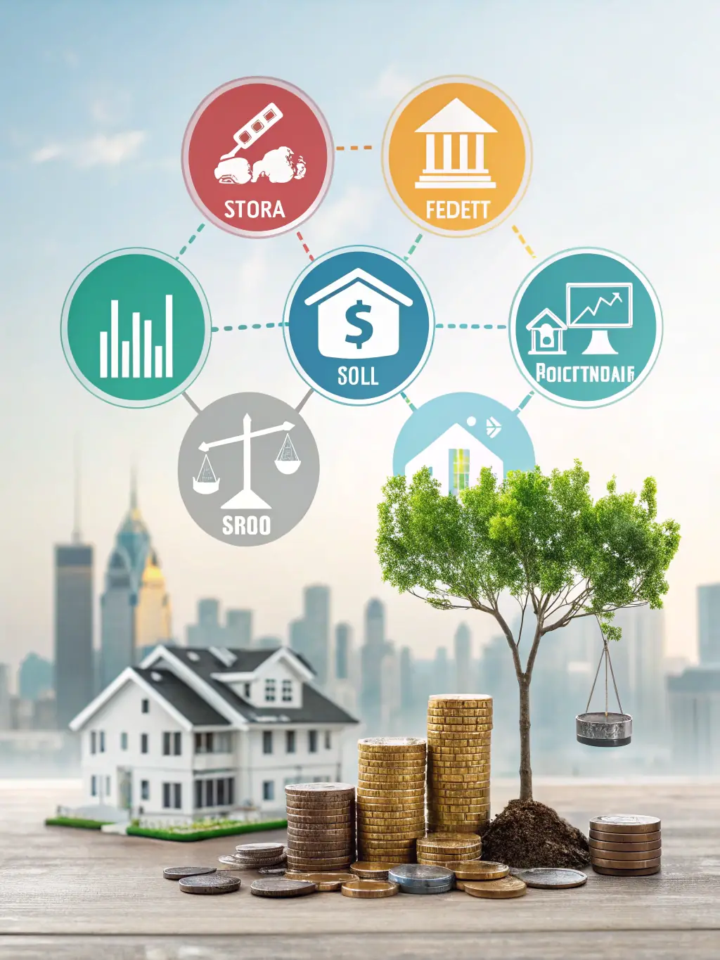 A diverse portfolio showing stocks, bonds, and real estate investments, symbolizing portfolio diversification for Infrared Finance.