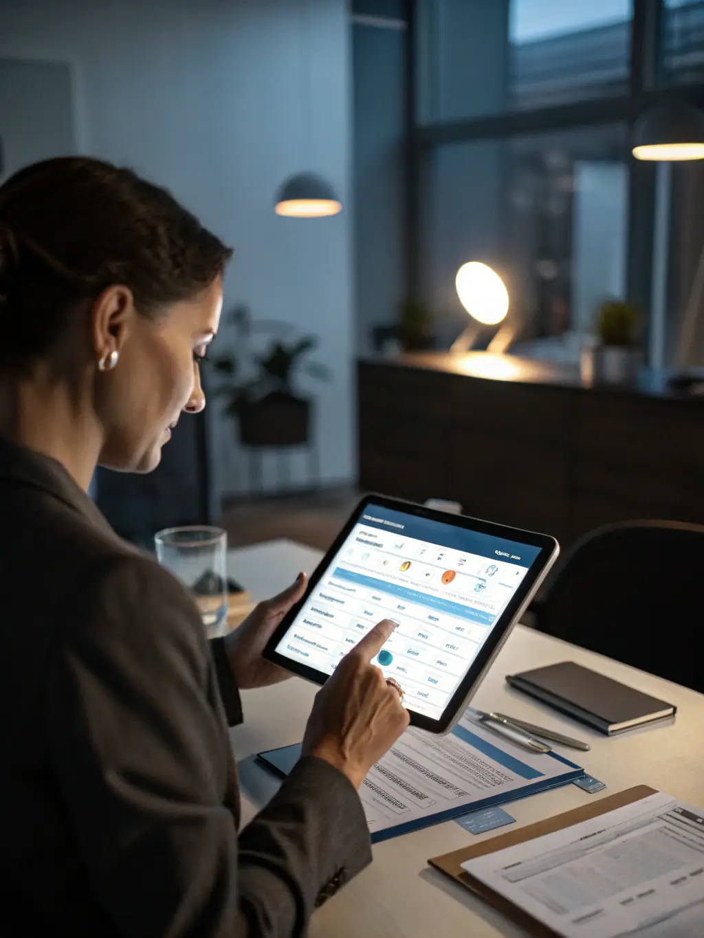 A person carefully managing a budget using a digital spreadsheet on a tablet, highlighting debt management.